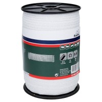 Banda gard electric 20mm lungime 200m cu 4 fire de 0.15mm, forta rupere 75kg, rezistenta electrica 11 ohm/m Banda gard electric 20mm lungime 200m cu 4 fire de 0.15mm, forta rupere 75kg, rezistenta electrica 11 ohm/m