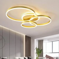 Lustra LED cu telecomanda LYRA 100W, 3 Cercuri, lumina Rece/Calda/Neutra, Dimabila, Auriu Periat Lustra LED cu telecomanda LYRA 100W, 3 Cercuri, lumina Rece/Calda/Neutra, Dimabila, Auriu Periat