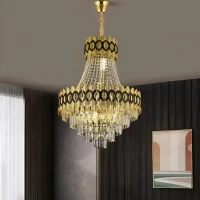 Candelabru Cristal Evangeline Auriu Negru 10XE14 Inaltime Reglabila
