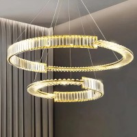 Lustra LED suspendata cu cristal PRISM REGAL 81W, 2 Cercuri, lumina Rece/Calda/Neutra, Dimabila, Auriu, Inaltime Reglabila Lustra LED suspendata cu cristal PRISM REGAL 81W, 2 Cercuri, lumina Rece/Calda/Neutra, Dimabila, Auriu, Inaltime Reglabila