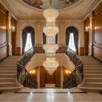 Candelabru Cristal IMPERIUM 45xE14, D55 cm, Auriu, Inaltime Reglabila, Metal si Cristal Candelabru Cristal IMPERIUM 45xE14, D55 cm, Auriu, Inaltime Reglabila, Metal si Cristal