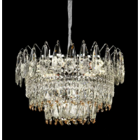 Candelabru Cristal MAJESTIC Eleganza, 9x E14, Diametru 50cm, Crom Lucios, Inaltime Reglabil