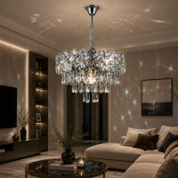 Candelabru Cristal WINDSOR Nobile 5xE14, Diametru 39cm, Crom Lucios, Inaltime Reglabila
