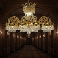 Candelabru Cristal 16xE14, D92cm, Auriu Lucios, Inaltime Reglabila, Metal si Cristal