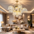 Candelabru Cristal PALACE, 6 brate, 12xG9, D69cm, Auriu Lucios, Inaltime Reglabila, Metal si Cristal [2]