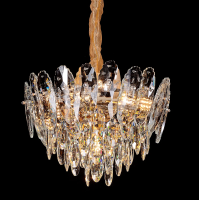 Candelabru Cristal, AURELIUS Nobile, 7xE14, Diametru 40cm, Auriu Lucios, Inaltime Reglabila, Metal si Cristal