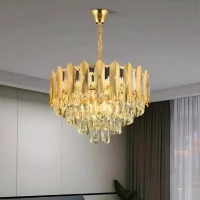 Candelabru Cristal BUCKINGHAM Eleganza 8x E14, Diametru 50cm, Auriu Lucios, Inaltime Reglabila Candelabru Cristal BUCKINGHAM Eleganza 8x E14, Diametru 50cm, Auriu Lucios, Inaltime Reglabila