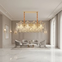 Candelabru Cristal VETRA Supremo 15xE14, 100x35 cm, Auriu, Inaltime Reglabila, Metal si Cristal