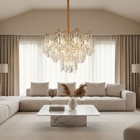 Candelabru Cristal VETRA Nobile 6xE14, D40 cm, Auriu, Inaltime Reglabila, Metal si Cristal