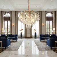 Candelabru Cristal VETRA Eleganza 9xE14, D50 cm, Auriu, Inaltime Reglabila, Metal si Cristal