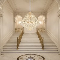 Candelabru Cristal KONIG Grande Supremo, 54xE14, D150 cm, Auriu, Inaltime Reglabila, Metal si Cristal