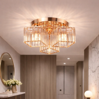 Lustra Clasica Moderna Sasha, LC117/3GD, 3x E27, Metal si Cristal, Auriu, Abajur