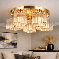 Lustra Clasica Moderna Sasha, LC117/5GD, 5xE27, Metal si Cristal, Auriu, Abajur