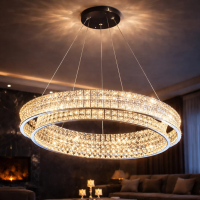 Lustra LED cu Telecomanda, LLC160/500CH, Cristal si Metal, 54W, 1 Cerc, Dimabila, Inaltime Reglabila, Lumina Rece/Calda/Neutra, Iluminat Luxos
