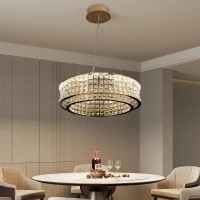 Lustra LED cu Telecomanda,LLC160/500GD, Cristal si Metal, 54W, Dimabila, Inaltime Reglabila, Lumina Rece/Calda/Neutra, Iluminat Luxos
