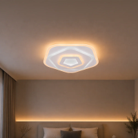 Lustra LED cu Telecomanda PENTAGON 59W, 40cm, Lumina Rece/Calda/Neutra 3000K/4000K/6000K, Alb, Metal si Acril