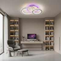 Lustra LED cu telecomanda si cristal NOVA ROTONDA RGB 42W, 2 Cercuri, lumina Rece/Calda/Neutra, Dimabila, Alb