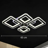 Lustra LED cu telecomanda si cristal QUADRIS RGB 96W, 4 Patrate, lumina Rece/Calda/Neutra, Dimabila, Negru