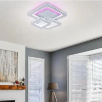 Lustra LED cu telecomanda si cristal LEILA 87W, 3 Patrate, lumina Rece/Calda/Neutra, Dimabila, Alb Lustra LED cu telecomanda si cristal LEILA 87W, 3 Patrate, lumina Rece/Calda/Neutra, Dimabila, Alb