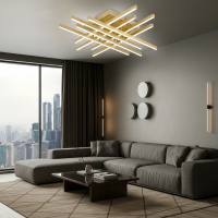 Lustra LED cu Telecomanda LINEX, 108W, Lumina 3000K/4000K/6000K, Dimabila, Auriu