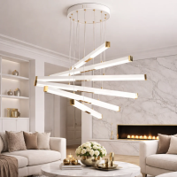 Lustra LED Suspendata Acril LT183/5WH, 68W, Lumina 3000/4000/6000K, Alb, Inaltime Reglabila