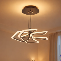 Lustra LED suspendata cu Telecomanda 103W, 5 Patrate, lumina Rece/Calda/Neutra, Dimabila, Negru