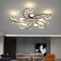 Lustra LED cu Telecomanda KARINA, 68W, 10 Elemente, Lumina Calda/Rece/Neutra, Dimabila, Auriu