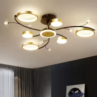 Lustra LED cu Telecomanda KARINA, 26W, 6 Elemente, Lumina Calda/Rece/Neutra, Dimabila, Auriu