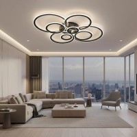 Lustra LED cu telecomanda BETTY 127W, 8 Cercuri, lumina Rece/Calda/Neutra, Dimabila, Negru