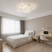 Lustra LED cu telecomanda ZOE 70W, 5 Patrate, lumina Rece/Calda/Neutra, Dimabila, Alb
