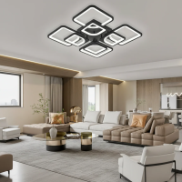 Lustra LED cu telecomanda ZOE, 8 Patrate, 138W, Lumina Rece/Calda/Neutra, Dimabila, Negru