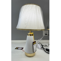 Veioza VZ210WH, 1x E27, Metal si Textil, Alb si Auriu