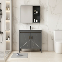 Set Mobilier SIENA pentru Baie ,Dulap Lavoar+Dulap Oglinda 60cm, 2 Piese, Gri si Alb