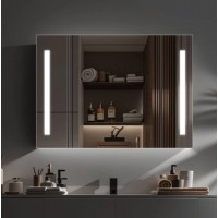 Oglinda LED cu Dulap AXEN 100x70 cm Alb Banda Verticala si Senzor Touch