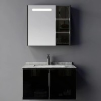 Set Mobilier pentru Baie RHODOS, 80cm, 2 Piese, Negru si Alb