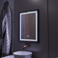 Oglinda LED Rectangulara, 60x80cm, EDGE Touch, Sistem Dezaburire, Rama Neagra