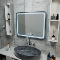 Oglinda LED Rectangulara 80x60cm – EDGE Touch Sistem Dezaburire, Rama Neagra