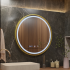 Oglinda LED Touch LUSSO, Sistem Dezaburire, Ceas si Temperatura, Diametru 60cm, Rama Auriu Brushed, Lumina Calda Rece Neutra 3000K/4500K/6000K, Dimabila [3]