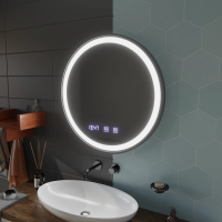 Oglinda LED Touch NOVARA Sistem Dezaburire, Ceas si Temperatura 70 cm Rama Negru Brushed