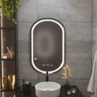 Oglinda LED Touch Helmut Sistem Dezaburire, Ceas si Temperatura 50x90 cm Rama Negru Brushed Marcello Funghi Oglinda LED Touch Helmut Sistem Dezaburire, Ceas si Temperatura 50x90 cm Rama Negru Brushed Marcello Funghi