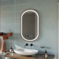 Oglinda LED Touch Konrad Sistem Dezaburire, Ceas si Temperatura 50x80 cm Rama Auriu Brushed, Lumina Calda Neutra Rece 3000K/4000K/6000K Oglinda LED Touch Konrad Sistem Dezaburire, Ceas si Temperatura 50x80 cm Rama Auriu Brushed, Lumina Calda Neutra Rece 3000K/4000K/6000K