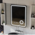 Oglinda LED Touch Ulrich Sistem Dezaburire, Ceas si Temperatura 75x90 cm Rama Negru Brushed Lupa Cosmetica [3]