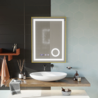 Oglinda LED Touch CLARUS Sistem Dezaburire, Ceas si Temperatura 60x80 cm Rama Auriu Brushed Lupa Cosmetica Oglinda LED Touch CLARUS Sistem Dezaburire, Ceas si Temperatura 60x80 cm Rama Auriu Brushed Lupa Cosmetica
