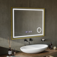 Oglinda LED Touch CLARUS Sistem Dezaburire, Ceas si Temperatura 80x60 cm Rama Auriu Brushed Lupa Cosmetica Oglinda LED Touch CLARUS Sistem Dezaburire, Ceas si Temperatura 80x60 cm Rama Auriu Brushed Lupa Cosmetica