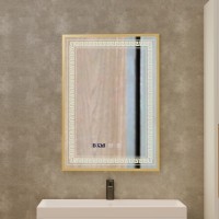 Oglinda LED Touch Bruno Sistem Dezaburire, Ceas si Temperatura 60x80 cm Rama Auriu Brushed, S84/60X80