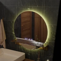 Oglinda LED Touch Alfred Sistem Dezaburire, Ceas si Temperatura 60x60 cm Cu Suport Integrat Oglinda LED Touch Alfred Sistem Dezaburire, Ceas si Temperatura 60x60 cm Cu Suport Integrat