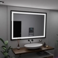 Oglinda LED Rectangulara, 100x65cm, Verite Majeste Noir Motion Glow Marcello, Sistem Dezaburire, Ceas & Termometru, Dimabila