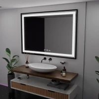 Oglinda LED Rectangulara, 100x70cm, Verite Majeste Noir Motion Glow Marcello, Sistem Dezaburire, Ceas & Termometru, Dimabila Oglinda LED Rectangulara, 100x70cm, Verite Majeste Noir Motion Glow Marcello, Sistem Dezaburire, Ceas & Termometru, Dimabila