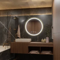 Oglinda LED Rotunda, 60cm, Celeste Royale Gold MotionGlow Marcello, Sistem Dezaburire, Ceas & Termometru, Dimabila Oglinda LED Rotunda, 60cm, Celeste Royale Gold MotionGlow Marcello, Sistem Dezaburire, Ceas & Termometru, Dimabila