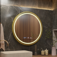 Oglinda LED Rotunda, 80cm, Celeste Royale Gold MotionGlow Marcello, Lumina Calda/ Neutra/ Rece, Sistem Dezaburire, Ceas & Termometru, Dimabila Oglinda LED Rotunda, 80cm, Celeste Royale Gold MotionGlow Marcello, Lumina Calda/ Neutra/ Rece, Sistem Dezaburire, Ceas & Termometru, Dimabila